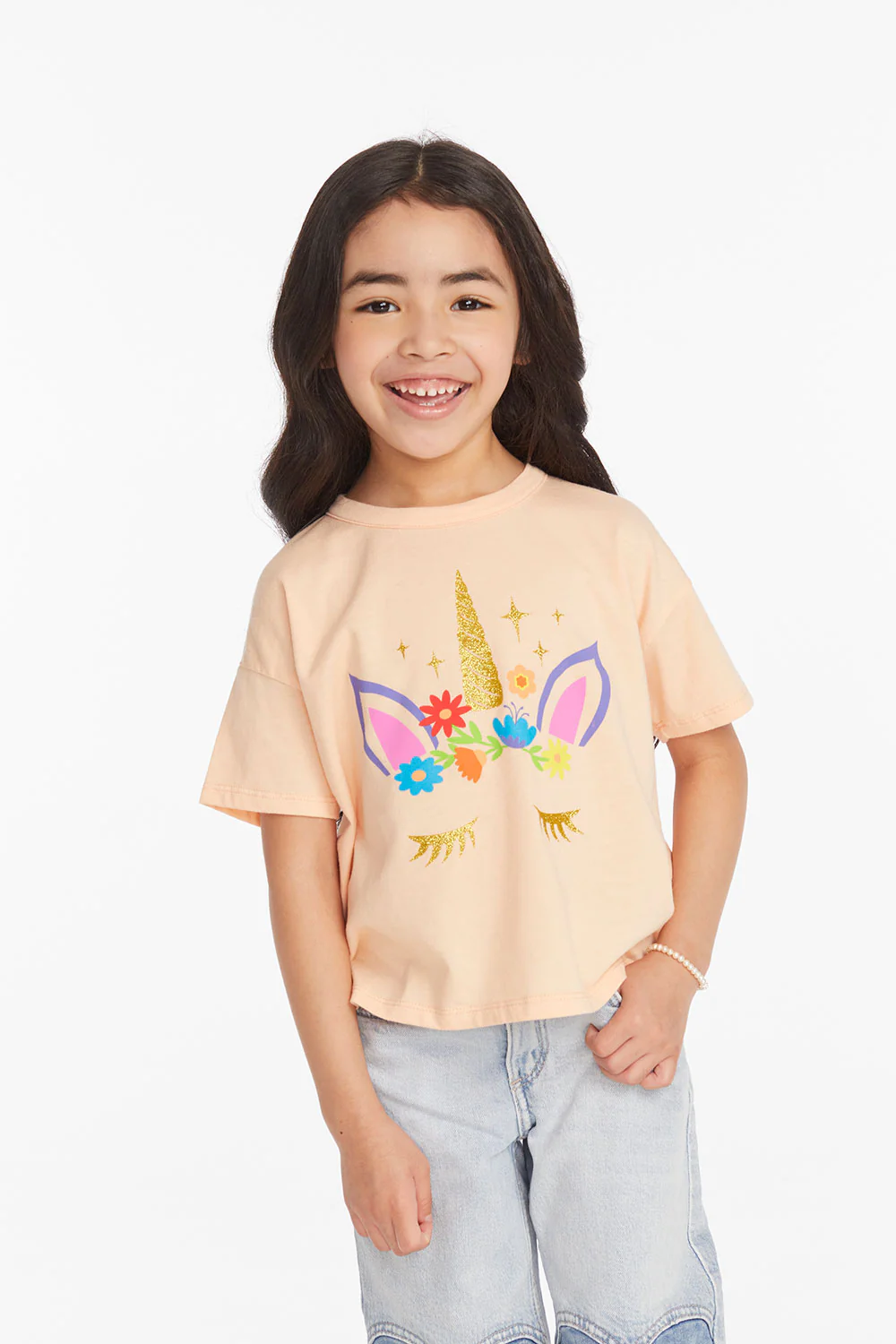 Toddler Girl Graphic Unicorn and Heart Print Ruffled Short-sleeve Tee
