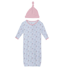 Kickee Pants Print Layette Gown Converter & Single Knot Hat Set Dew Magical Princess