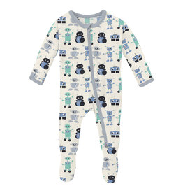 Kickee Pants Print Footie with 2 Way Zipper Natural Robots