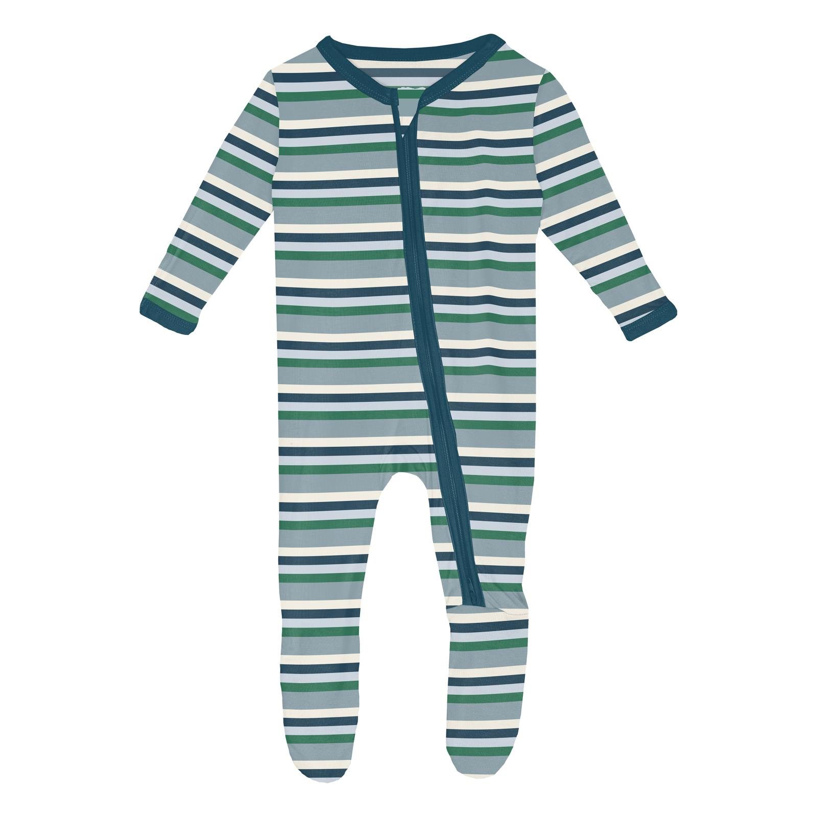 Kickee Pants Print Footie with 2 Way Zipper Stormy Sea