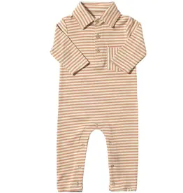 Me & Henry Kingston Polo Romper Pumpkin/Beige Double Stripe