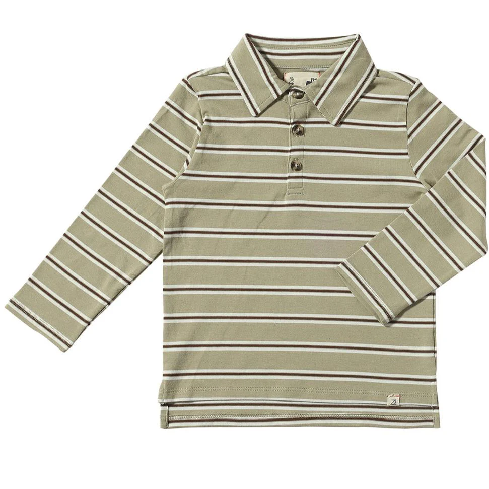 Me & Henry Midway Polo Sage/Brown Stripe
