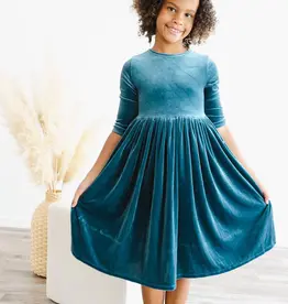 Mila & Rose Denim Blue Velvet Twirl Dress