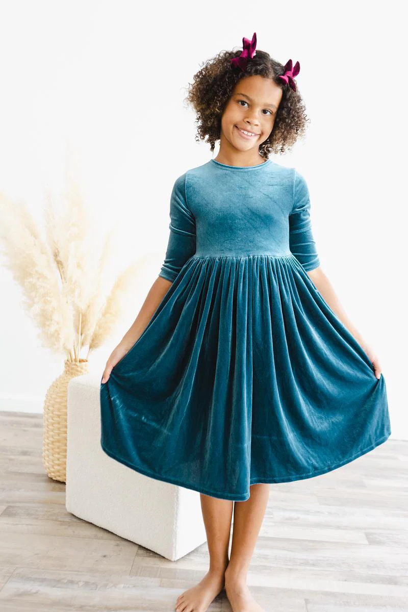 Mila & Rose Denim Blue Velvet Twirl Dress
