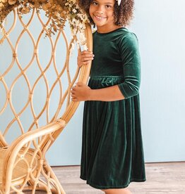 Mila & Rose Hunter Green Velvet Twirl Dress