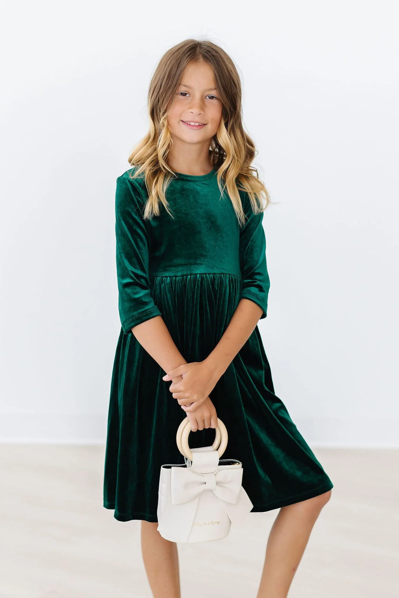 Mila & Rose Hunter Green Velvet Twirl Dress