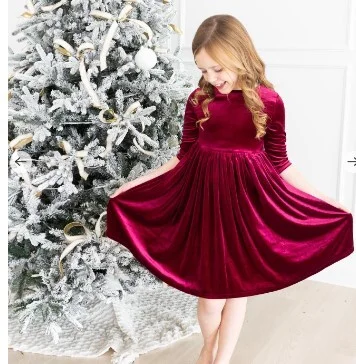 Mila & Rose Cranberry Velvet Twirl Dress