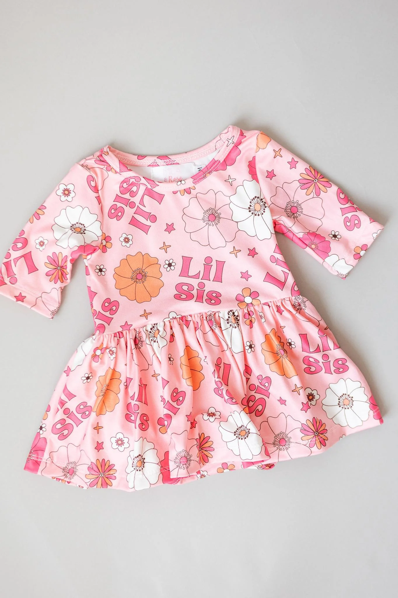 Mila & Rose Lil Sis Floral 3/4 Twirl Bodysuit