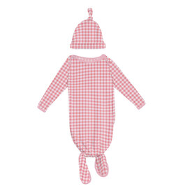 Kickee Pants Print Knotted Layette Gown & Hat Set Cake Pop Gingham