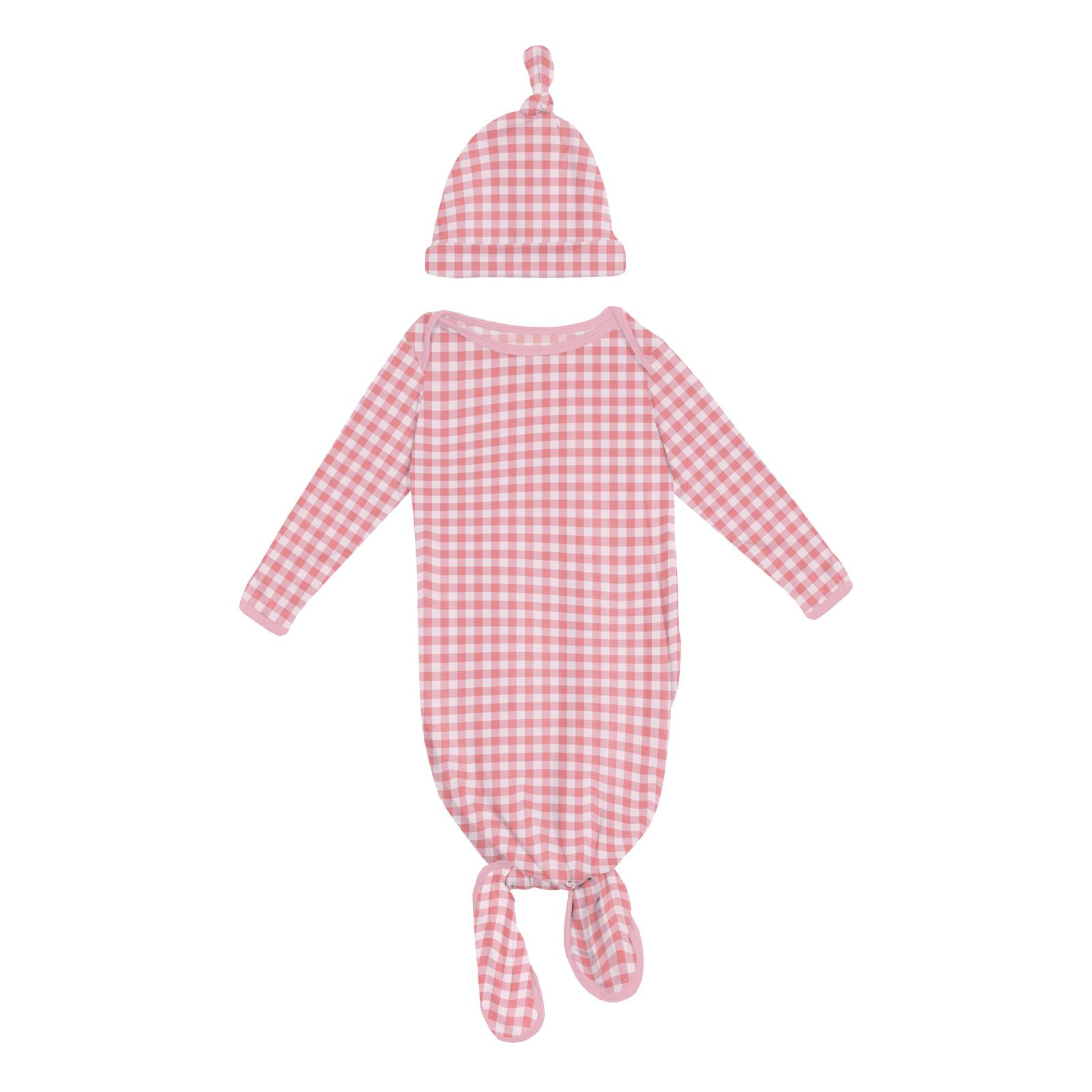Kickee Pants Print Knotted Layette Gown & Hat Set Cake Pop Gingham