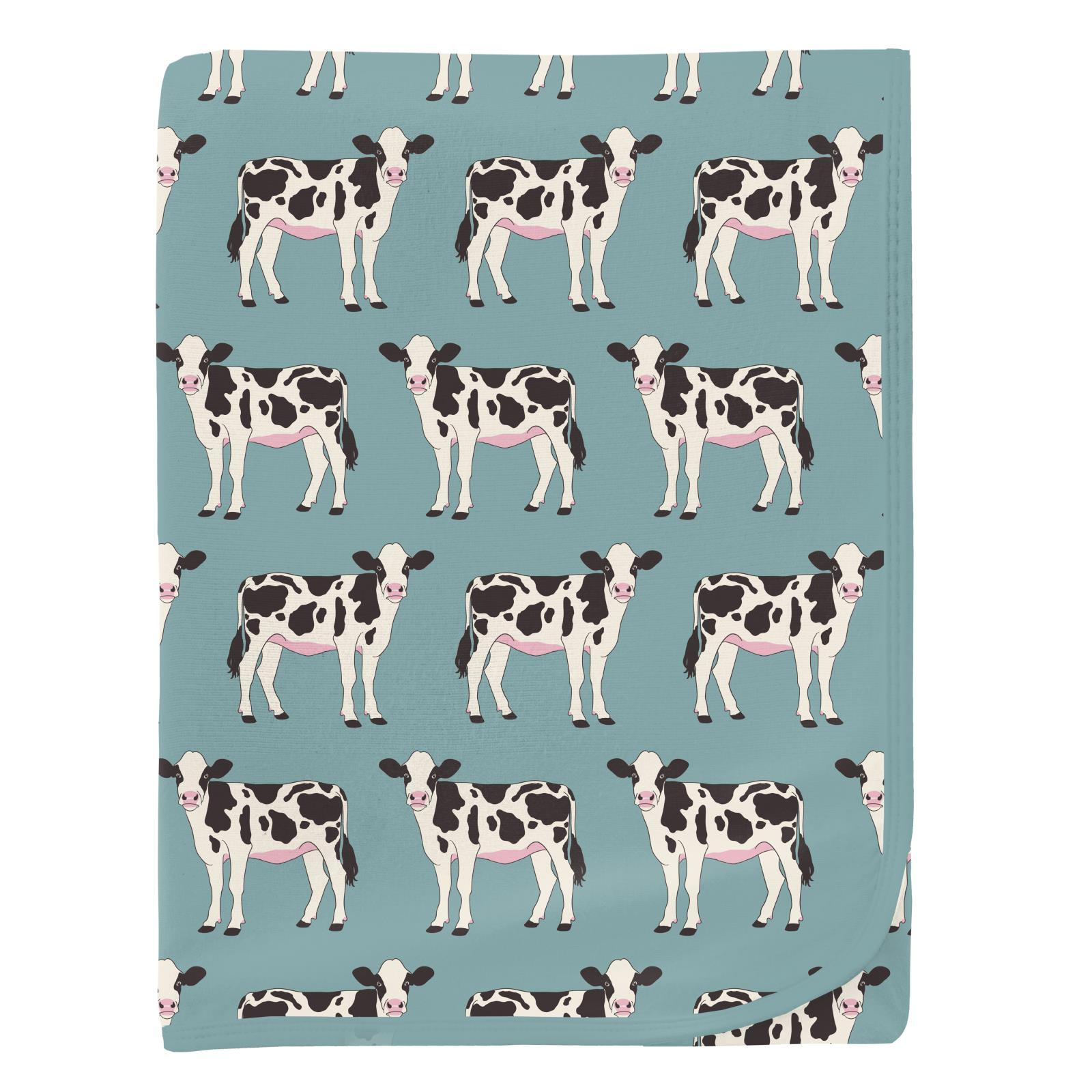 Kickee Pants Print Swaddling Blanket Jade Cows