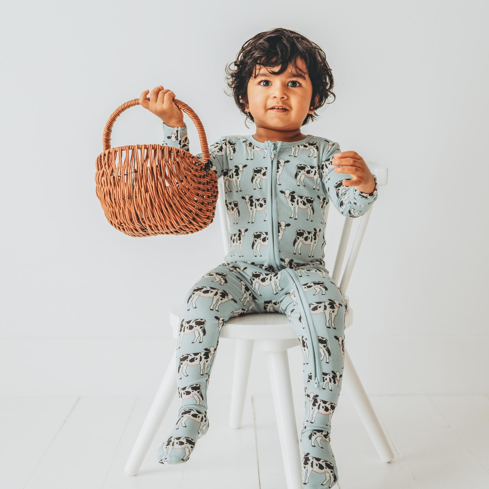Kickee Pants Print Footie with 2 Way Zipper Jade Cows