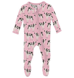 Kickee Pants Print Muffin Ruffle Footie with 2 Way Zipper Cake Pop Cows