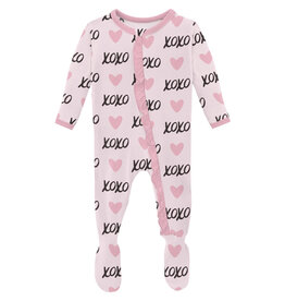 Kickee Pants Print Layette Ruffle Footie with 2 Way Zipper Shrinking Violet XOXO