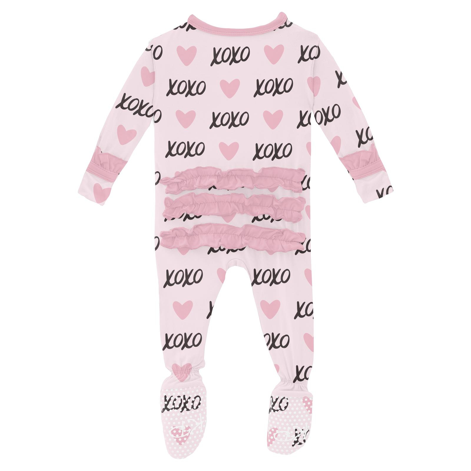 Kickee Pants Print Layette Ruffle Footie with 2 Way Zipper Shrinking Violet XOXO