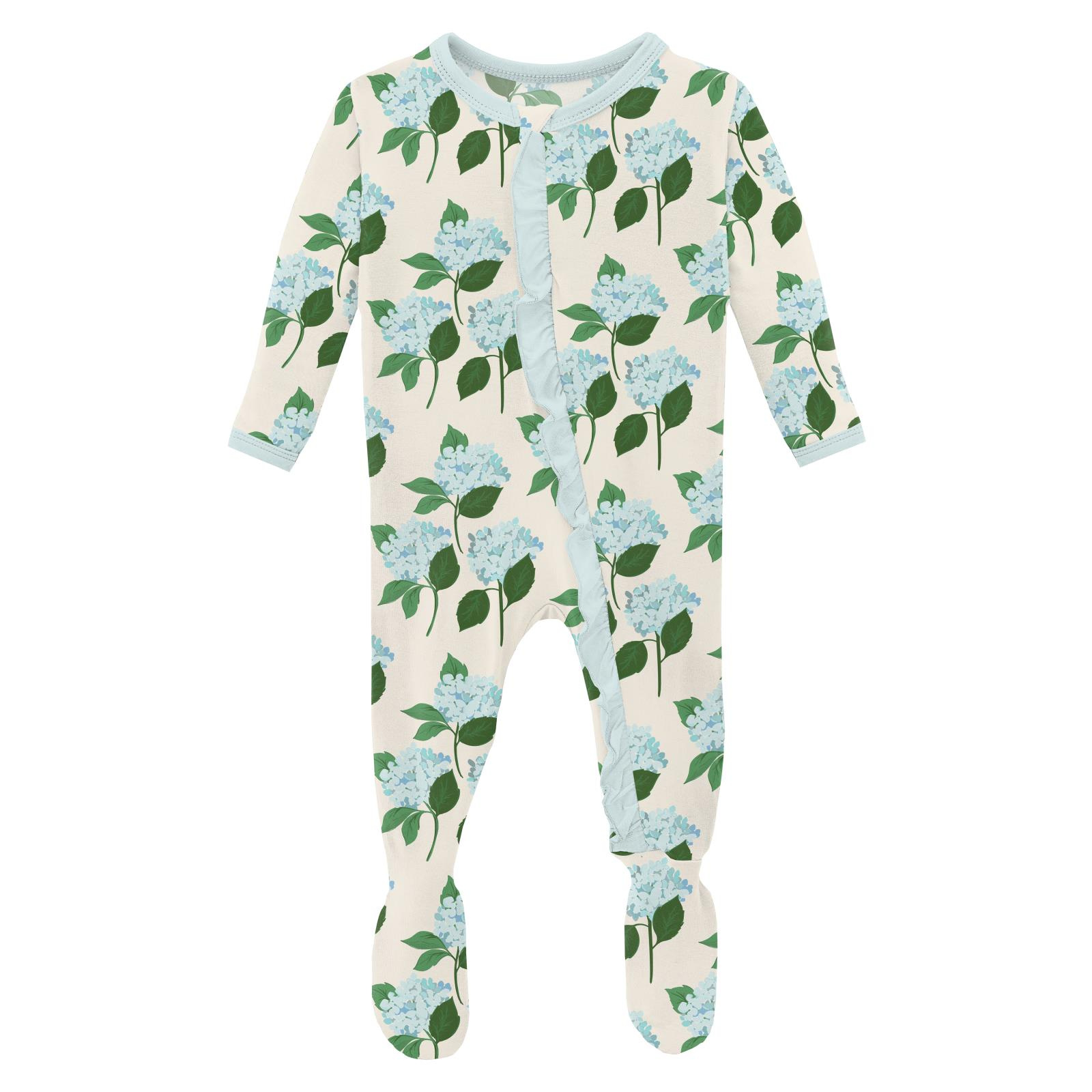 Kickee Pants Print Layette Ruffle Footie with 2 Way Zipper Hydrangea Bouquet
