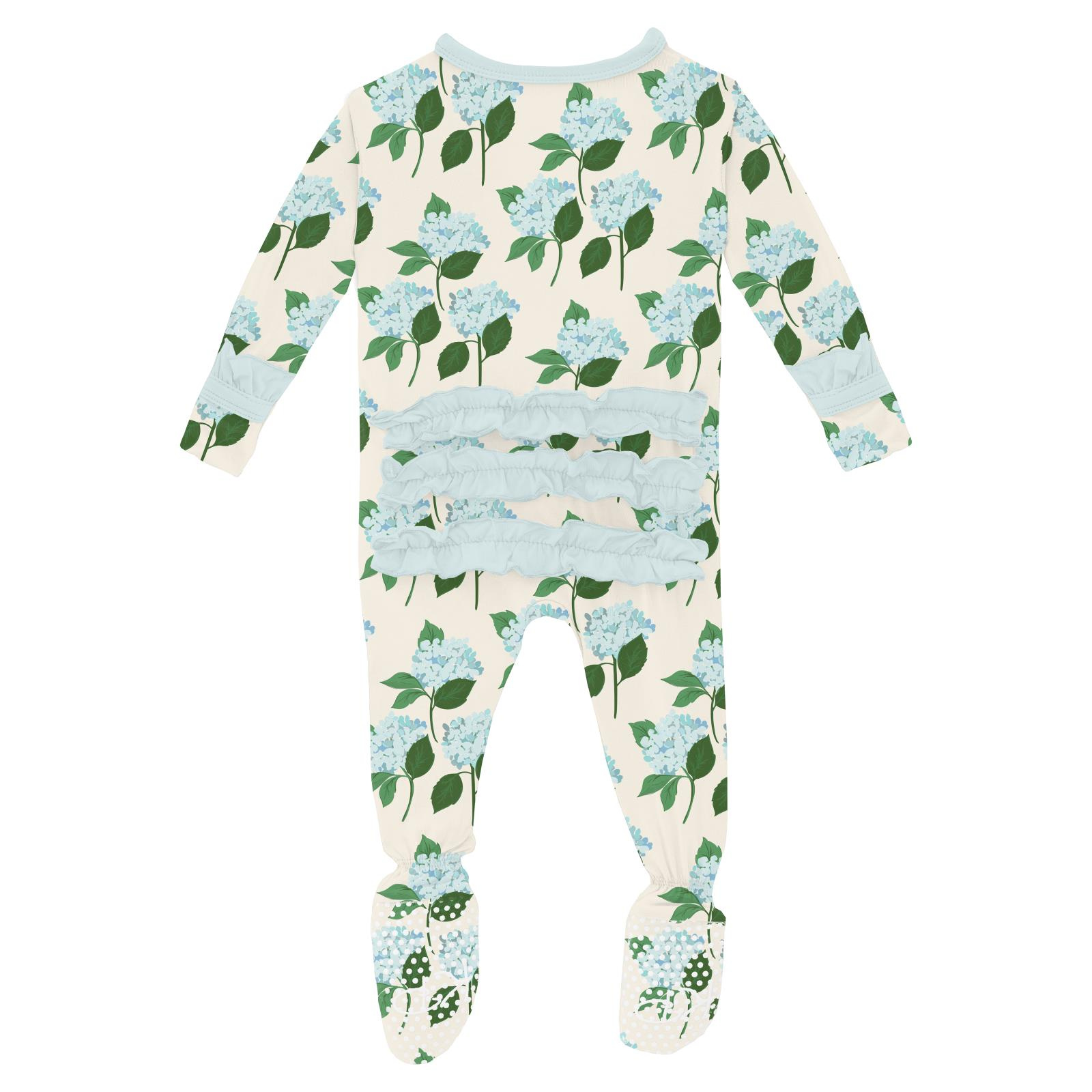 Kickee Pants Print Layette Ruffle Footie with 2 Way Zipper Hydrangea Bouquet