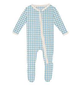 Kickee Pants Print Footie with 2 Way Zipper Seaside Blue Gingham