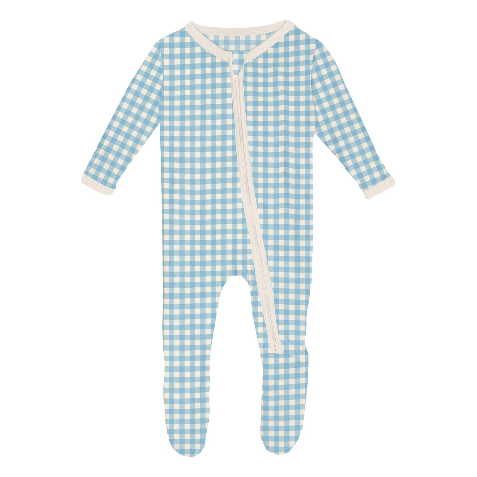 Kickee Pants Print Footie with 2 Way Zipper Seaside Blue Gingham