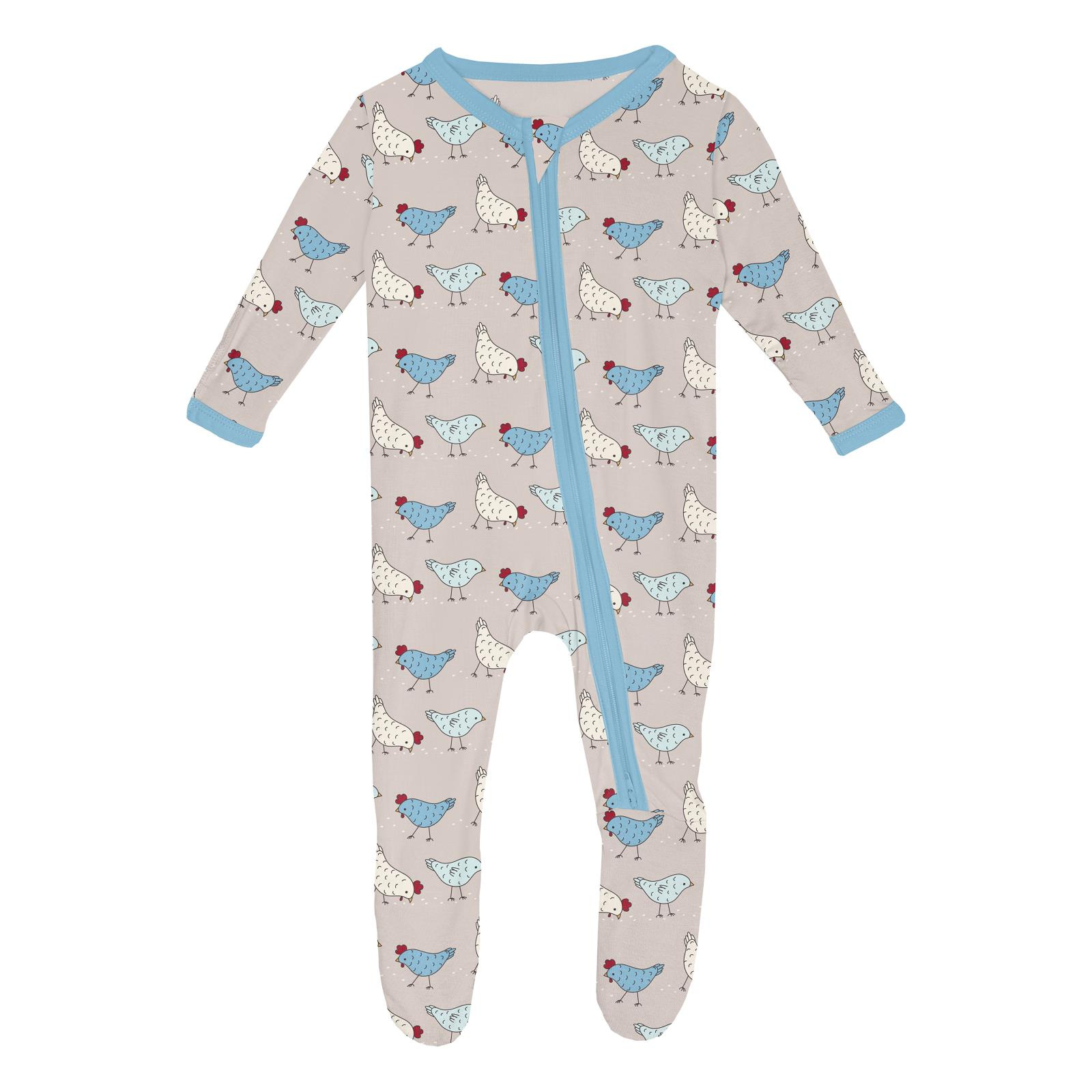 Kickee Pants Print Footie with 2 Way Zipper Latte Chickens