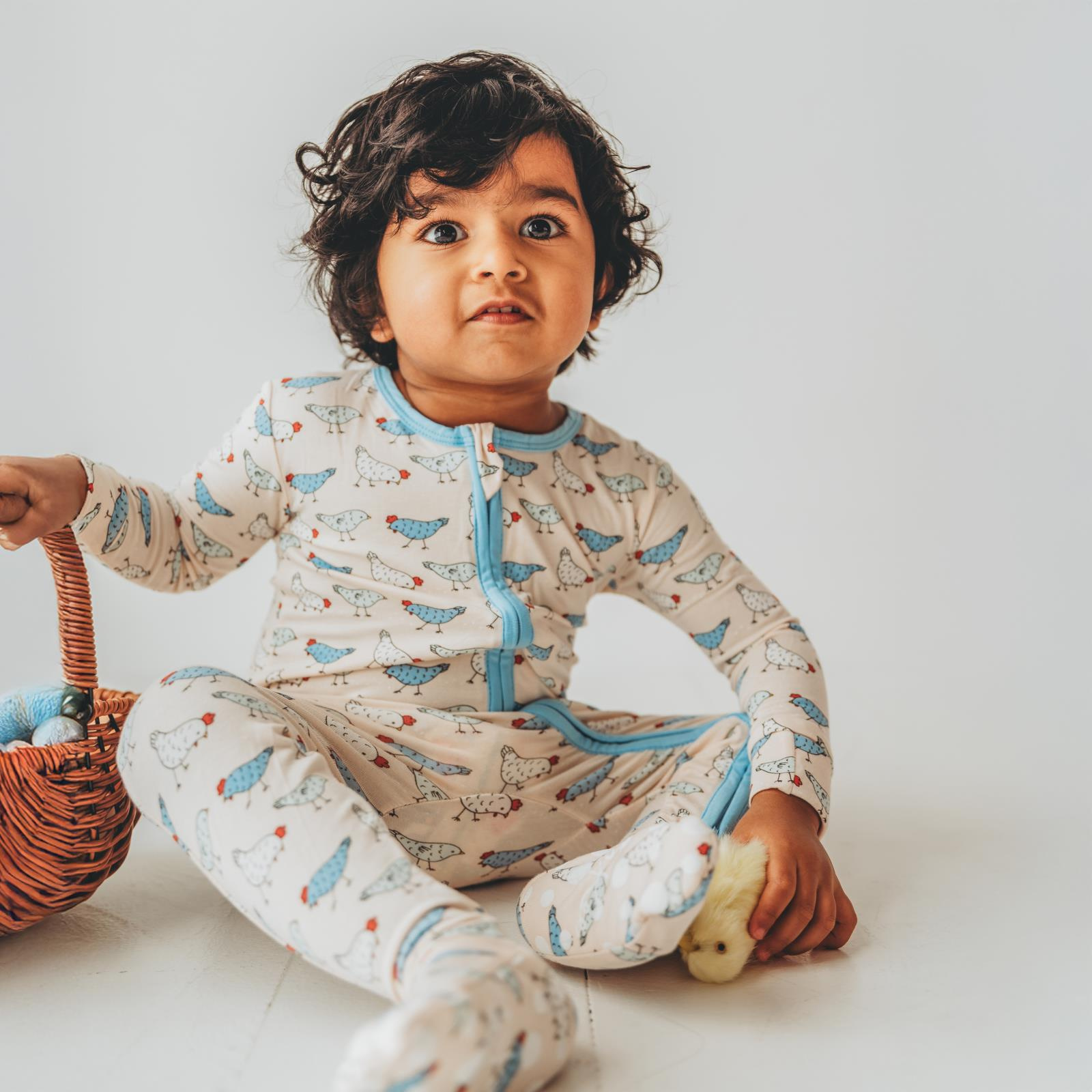 Kickee Pants Print Footie with 2 Way Zipper Latte Chickens