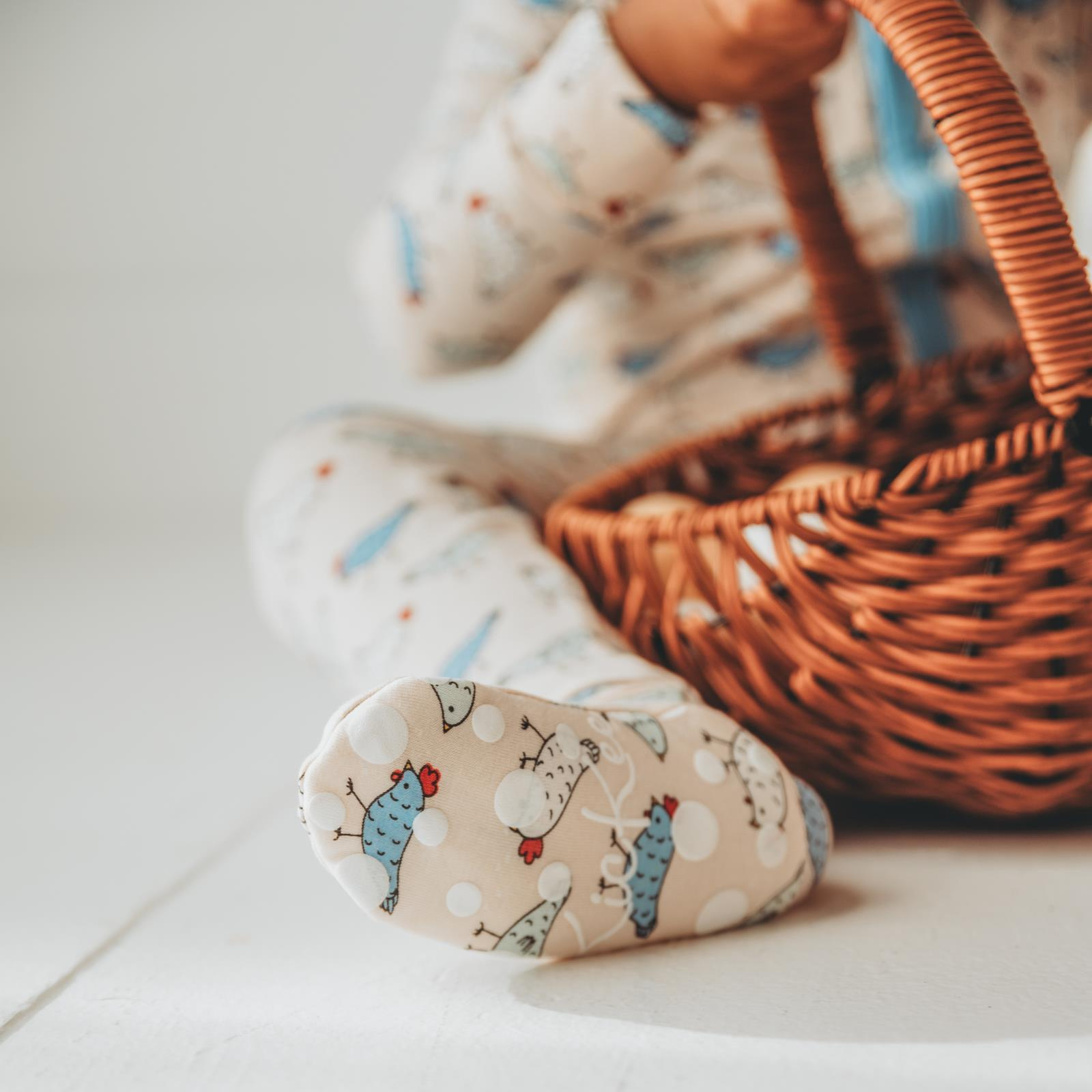 Kickee Pants Print Footie with 2 Way Zipper Latte Chickens