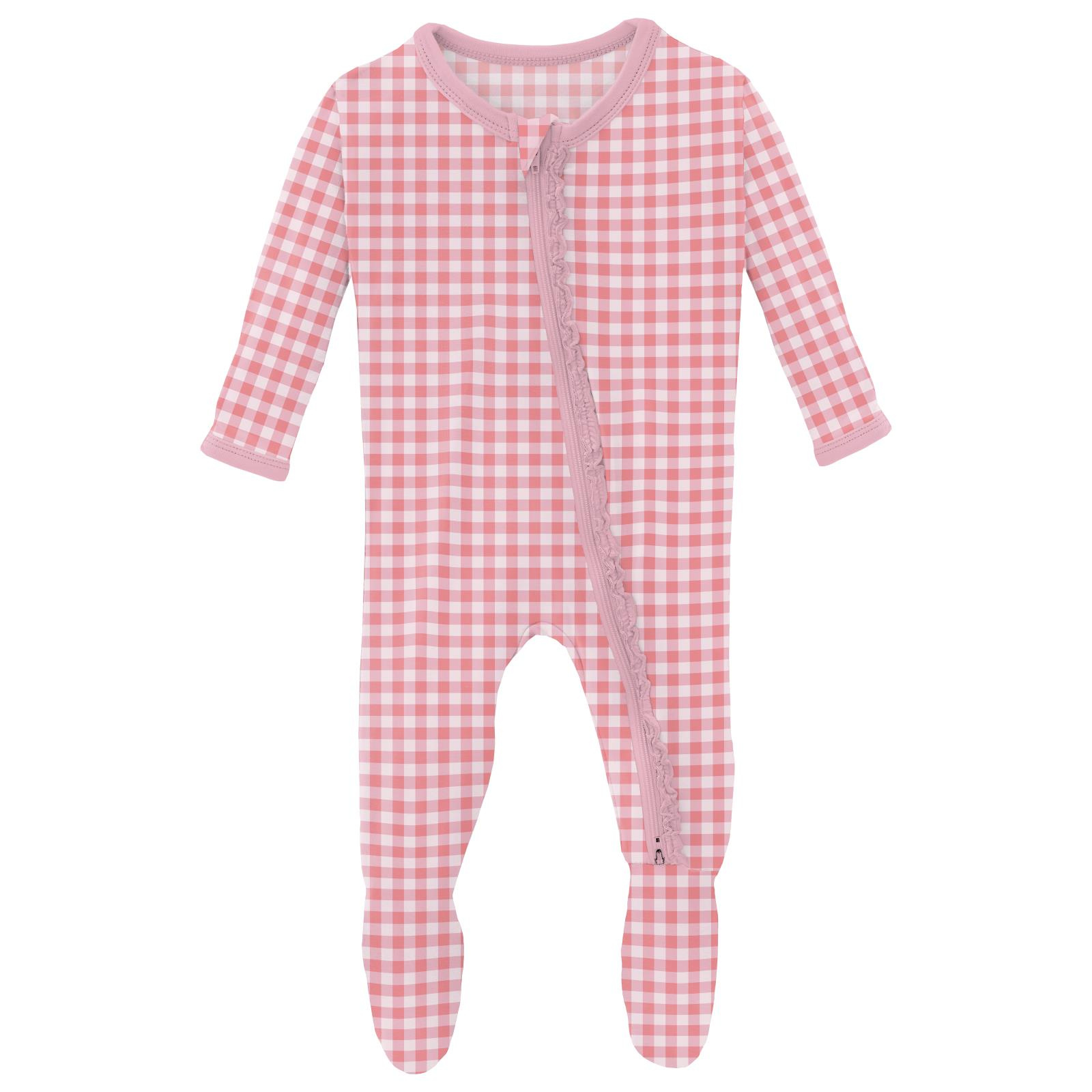 Kickee Pants Print Muffin Ruffle Footie with 2 Way Zipper Cake Pop Gingham