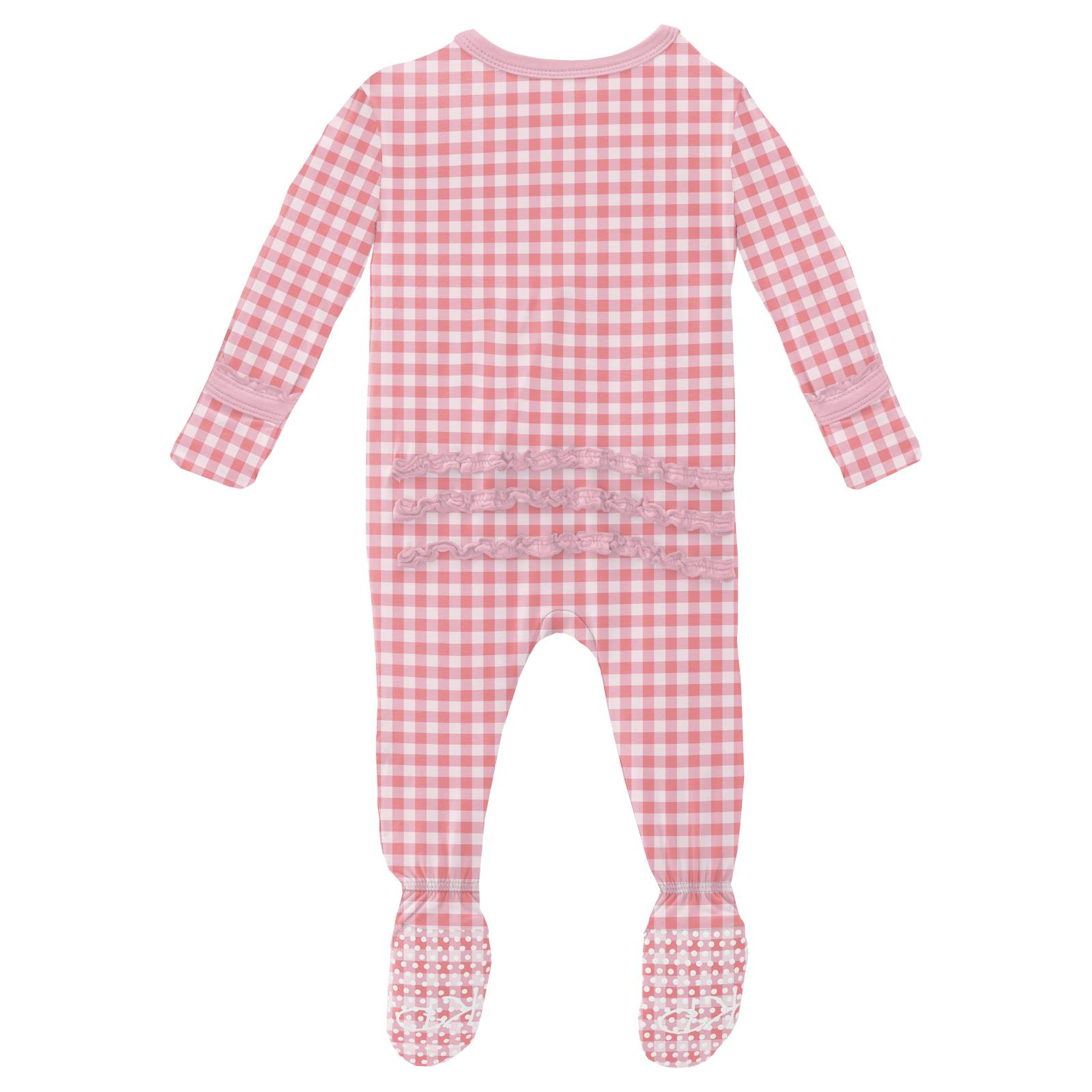 Kickee Pants Print Muffin Ruffle Footie with 2 Way Zipper Cake Pop Gingham