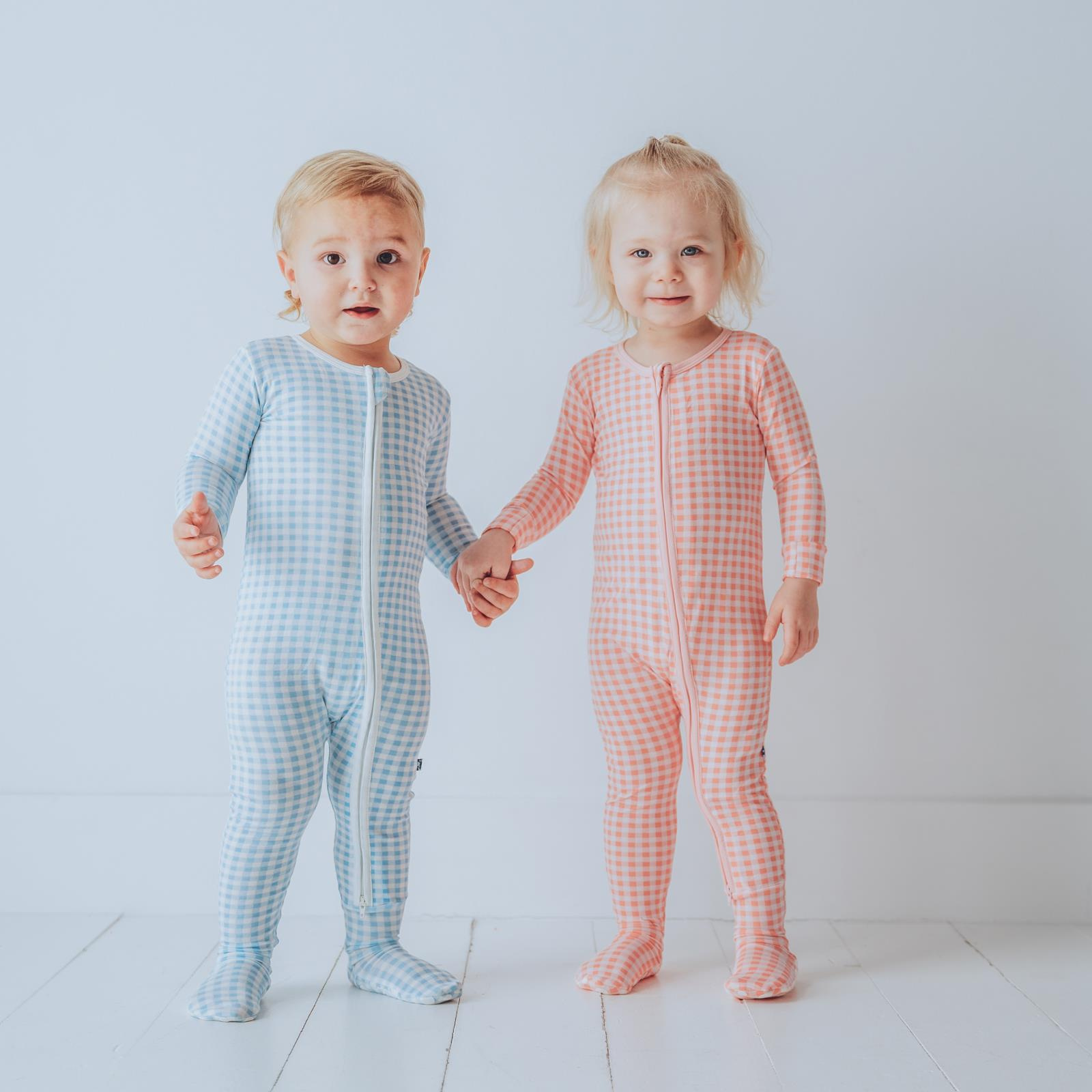 Kickee Pants Print Muffin Ruffle Footie with 2 Way Zipper Cake Pop Gingham