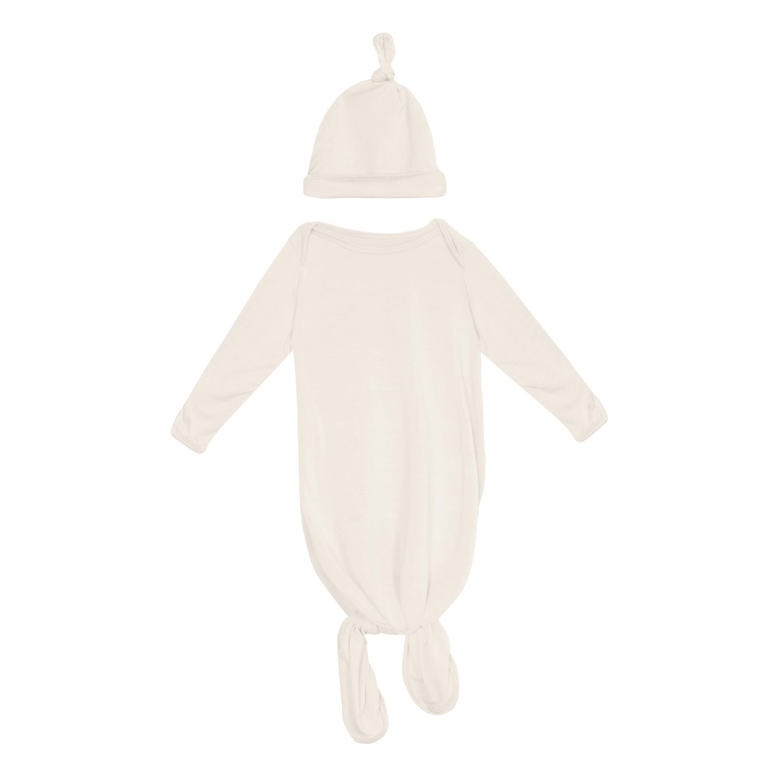 Kickee Pants Knotted Layette Gown & Hat Set Natural