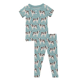 Kickee Pants Print Short Sleeve Henley Pajama Set Jade Cows