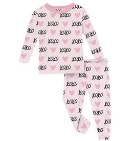 Kickee Pants Print Long Sleeve Pajama Set Shrinking Violet XOXO