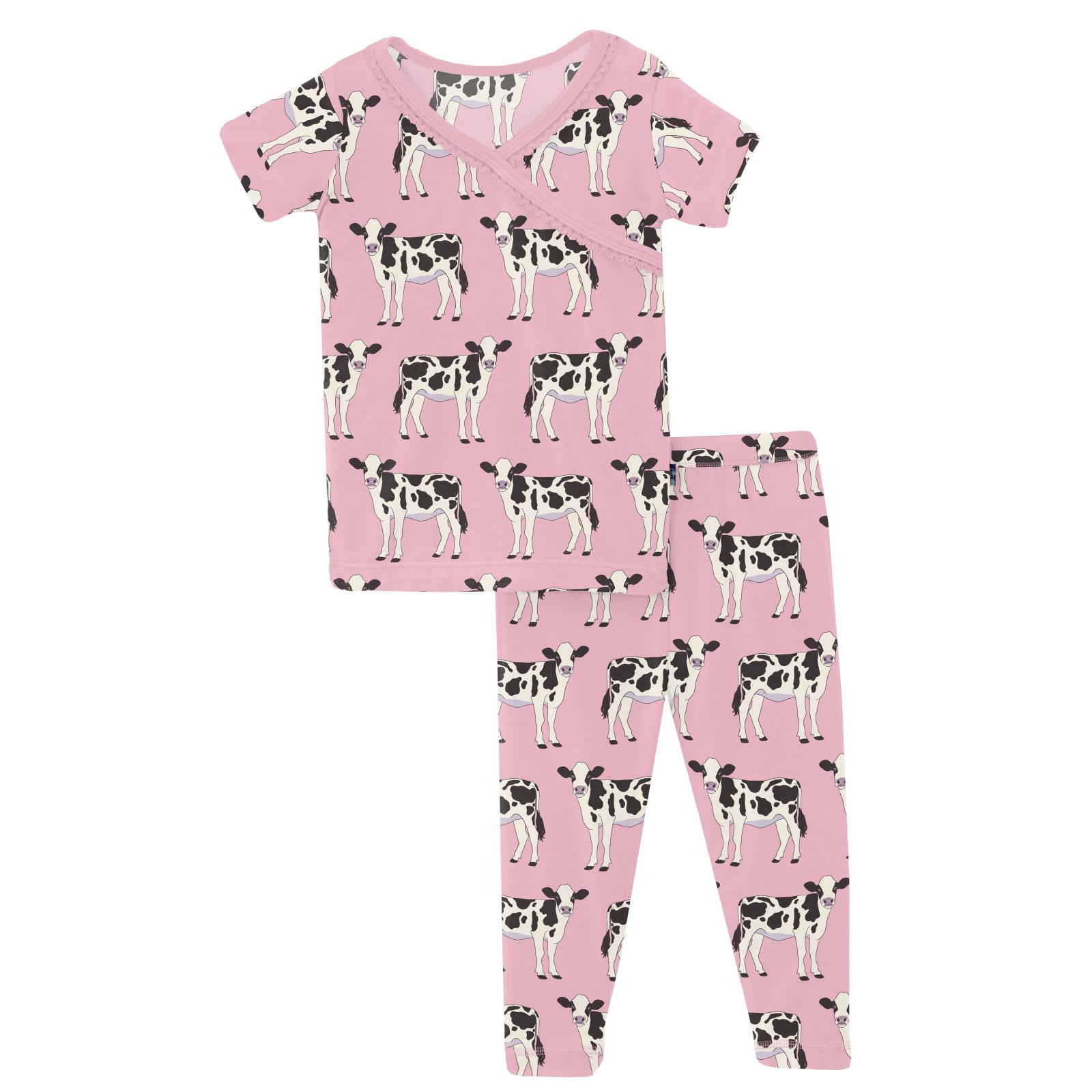 Kickee Pants Print Short Sleeve Scallop Kimono Pajama Set Cake Pop Cows