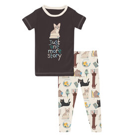 Kickee Pants Short Sleeve Graphic Tee Pajama Set Natural Books & Pets