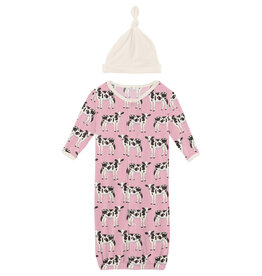 Kickee Pants Print Layette Gown Converter & Single Knot Hat Set Cake Pop Cows