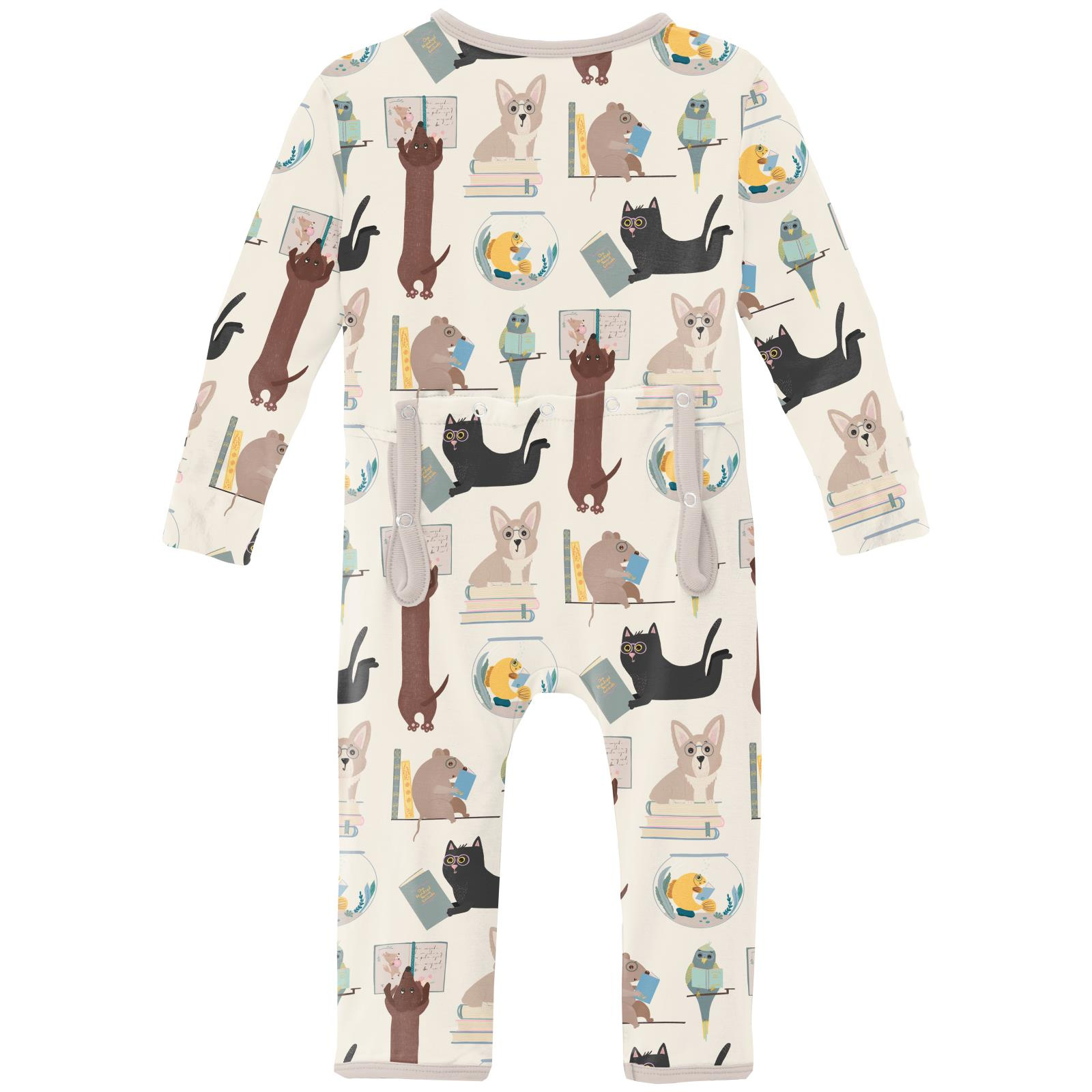 Kickee Pants Print Coverall with 2 Way Zipper Natural Books & Pets