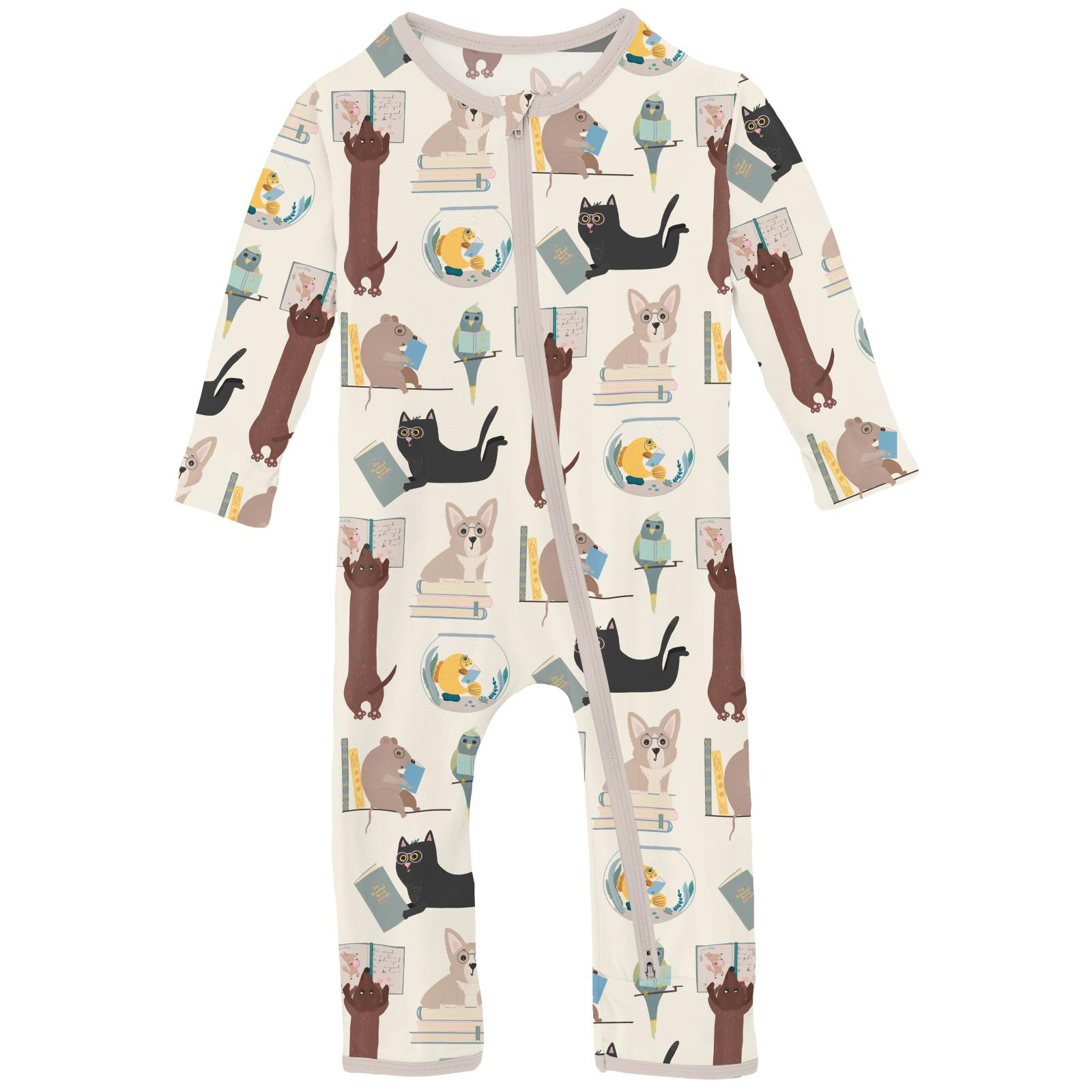 Kickee Pants Print Coverall with 2 Way Zipper Natural Books & Pets