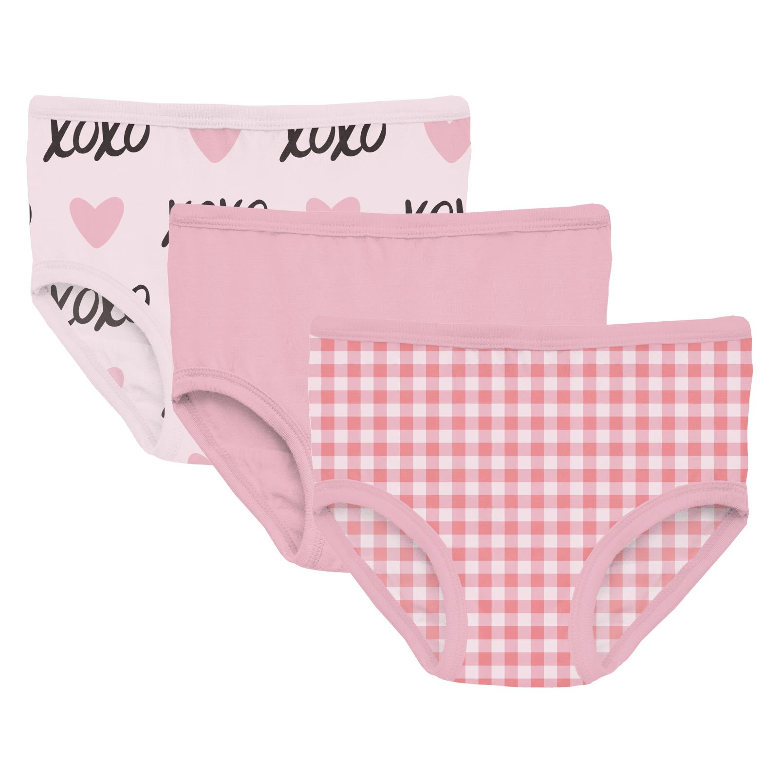 Kickee Pants Print Girl's Underwear Set of 3 Shrinking Violet XOXO, Cake Pop & Cake Pop Gingham