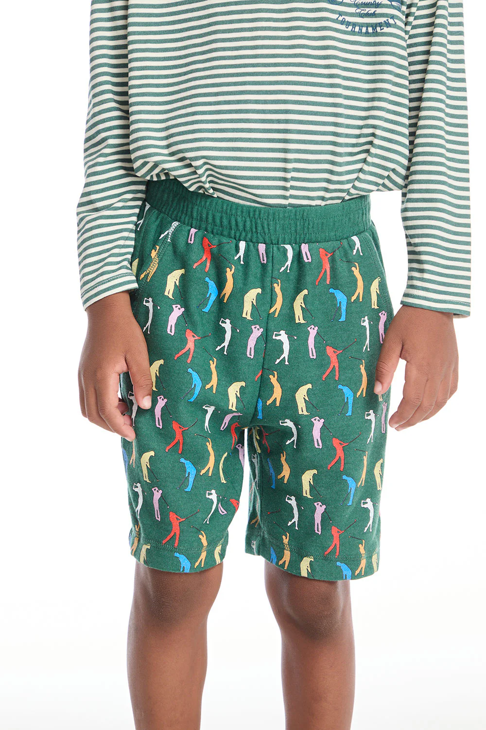 Chaser Broccolini Green All Over Golfers Print Cozy Knit Shorts