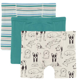 Kickee Pants Print Boxer Brief Set of 3 Lakeside Stripe, Agave & Natural Dogs