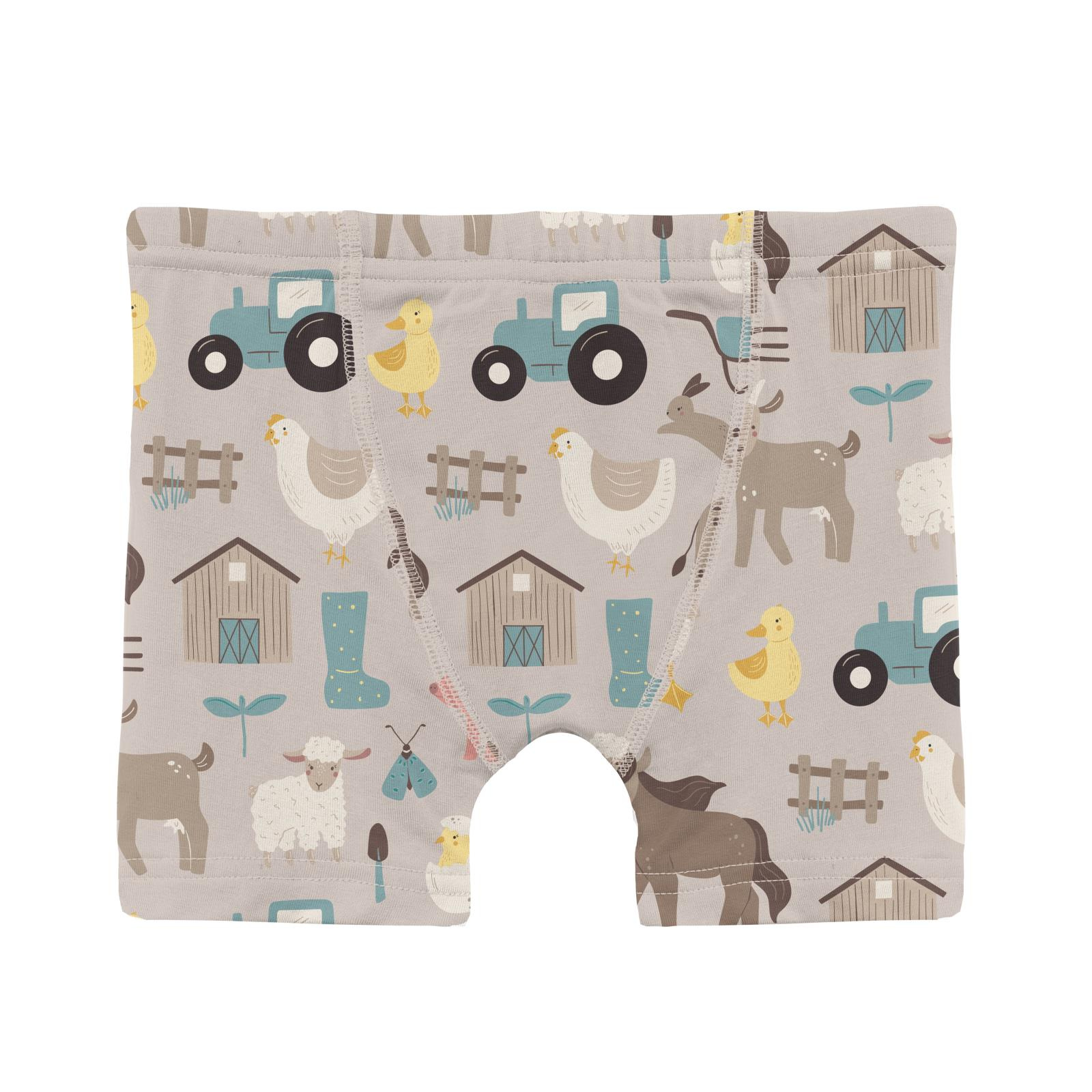 Kickee Pants Print Boy's Boxer Brief Latte Morning on the Farm