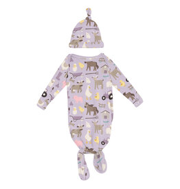 Kickee Pants Print Knotted Layette Gown & Hat Set Thistle Morning on the Farm