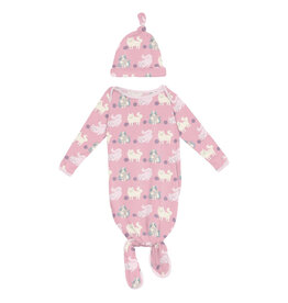 Kickee Pants Print Knotted Layette Gown & Hat Set Cake Pop Cats and Yarn