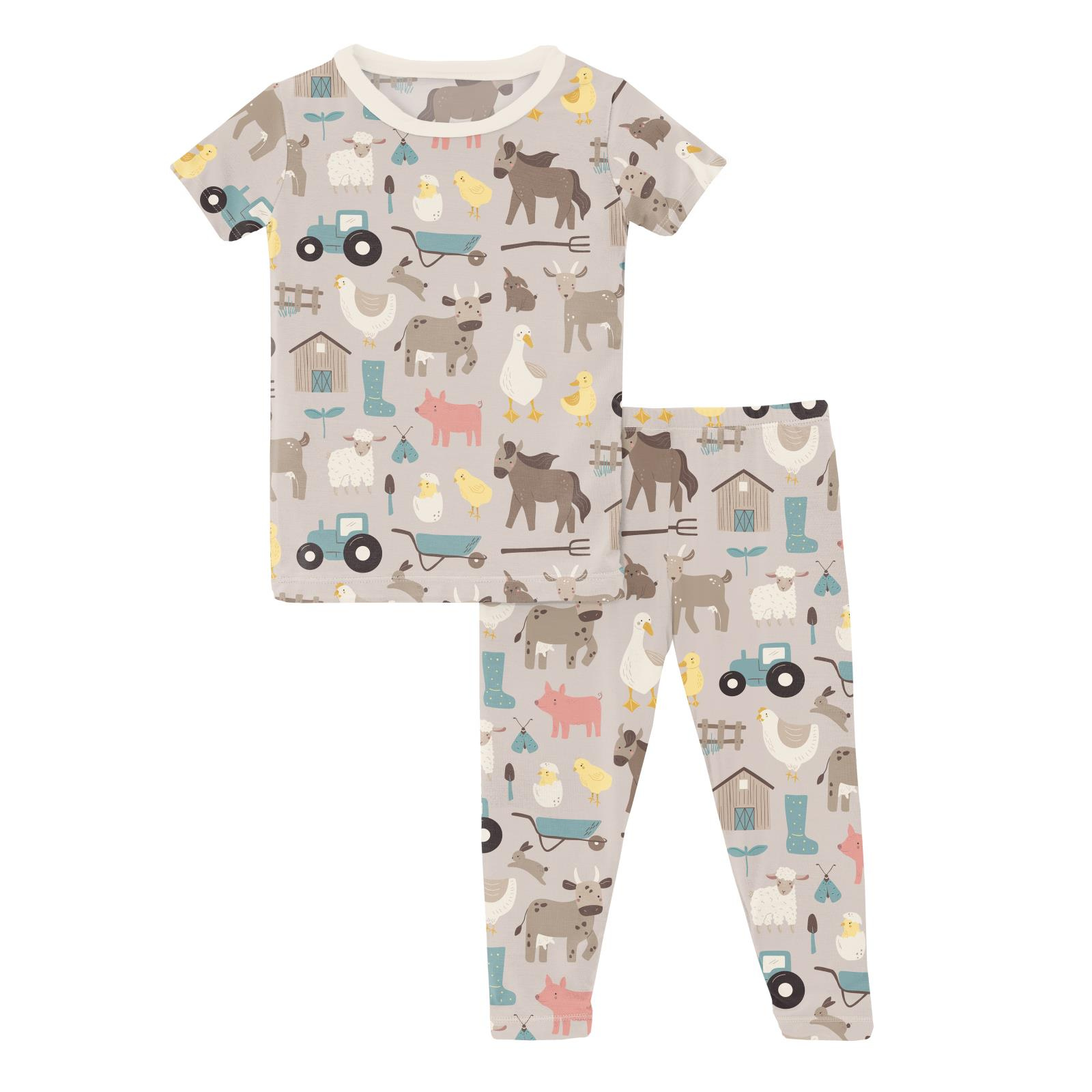 Kickee Pants Print Short Sleeve Pajama Set Latte Morning on the Farm