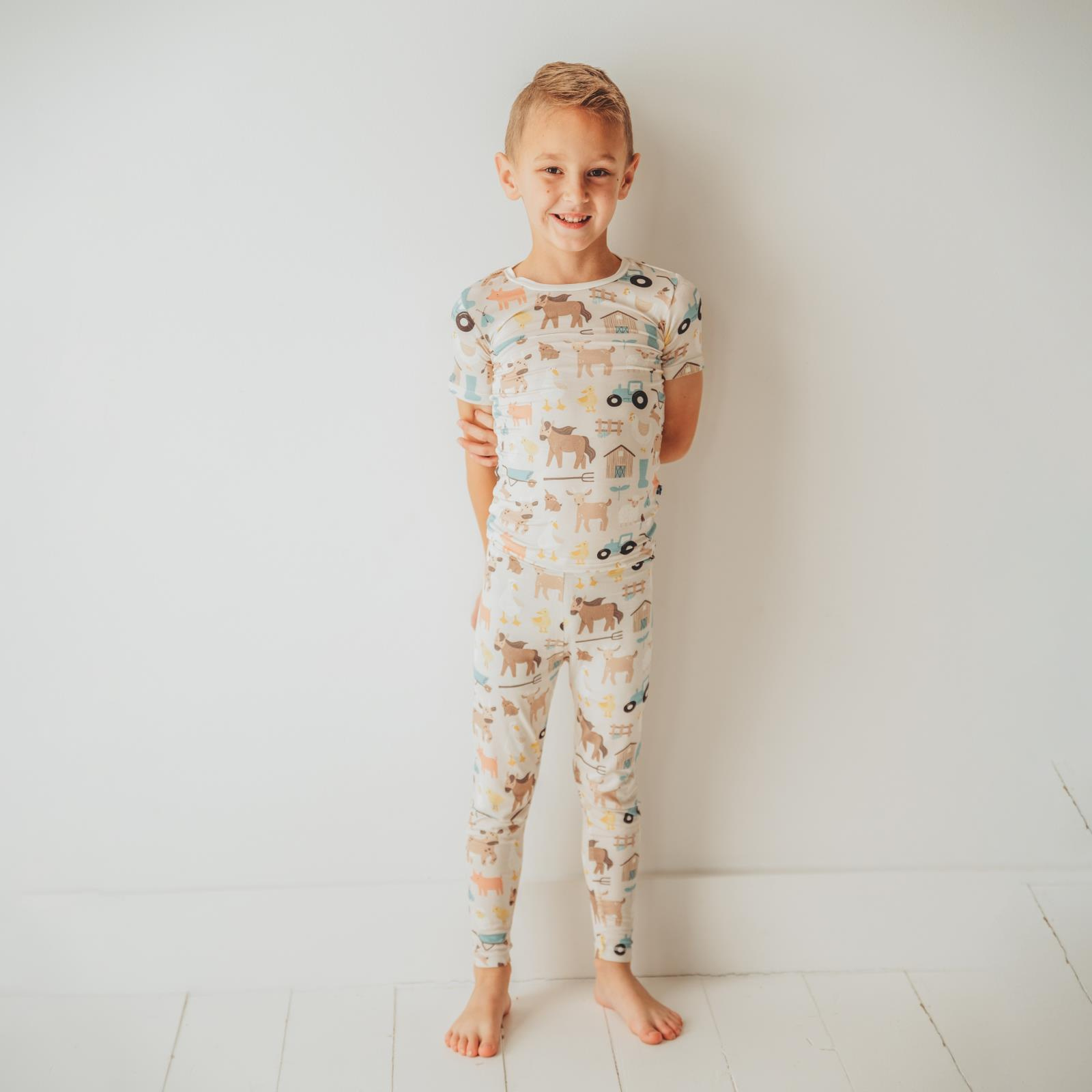 Kickee Pants Print Short Sleeve Pajama Set Latte Morning on the Farm