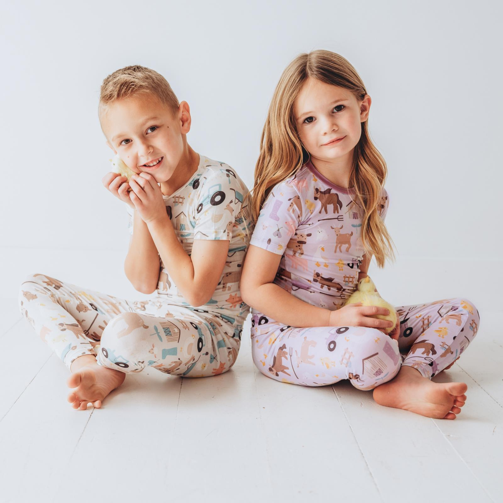 Kickee Pants Print Short Sleeve Pajama Set Latte Morning on the Farm