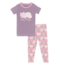 Kickee Pants Short Sleeve Graphic Tee Pajama Set Cake Pop Cats and Yarn