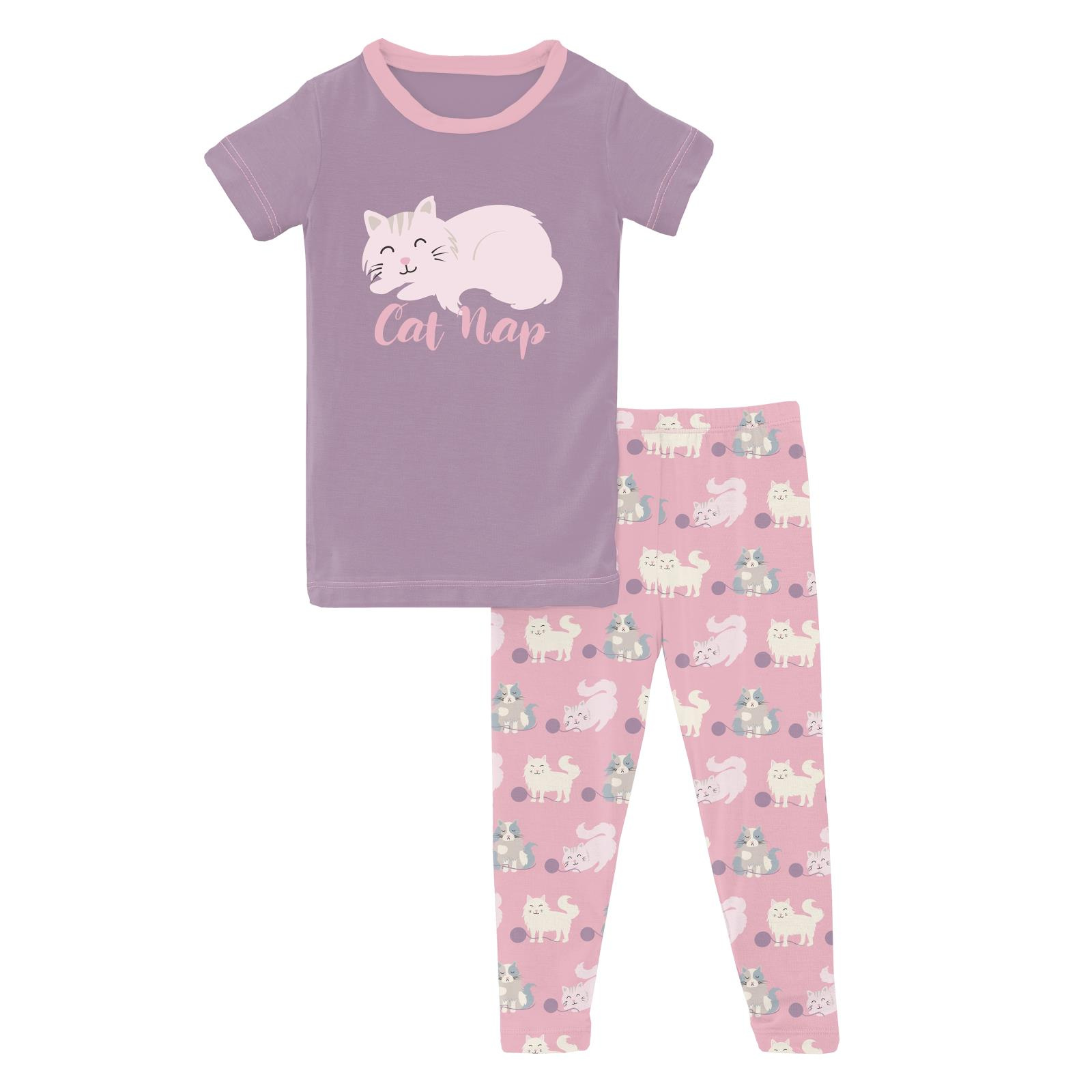 Kickee Pants Short Sleeve Graphic Tee Pajama Set Cake Pop Cats and Yarn