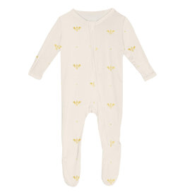 Kickee Pants Print Footie with 2 Way Zipper Gold Bees