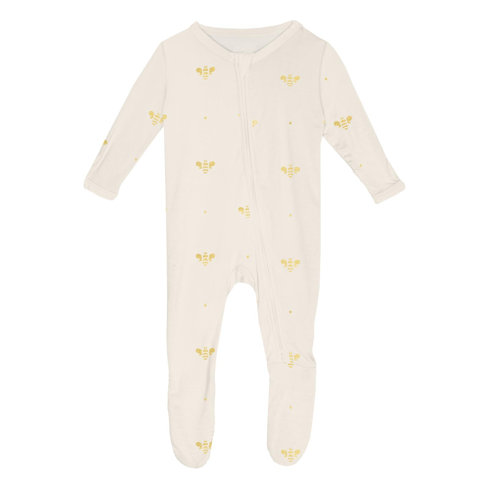 Kickee Pants Print Footie with 2 Way Zipper Gold Bees
